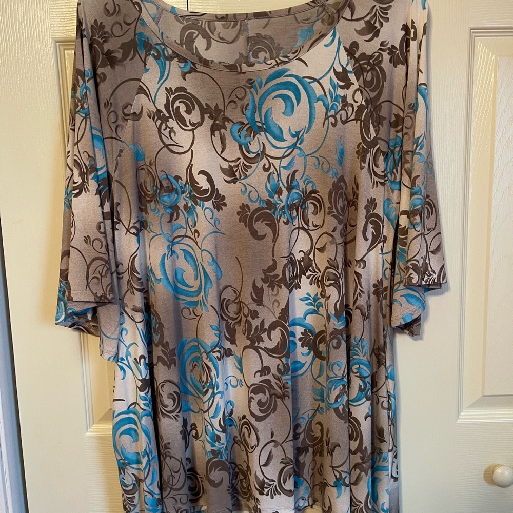 Relaxed Blue and Brown 3/4 Sleeve Tunic